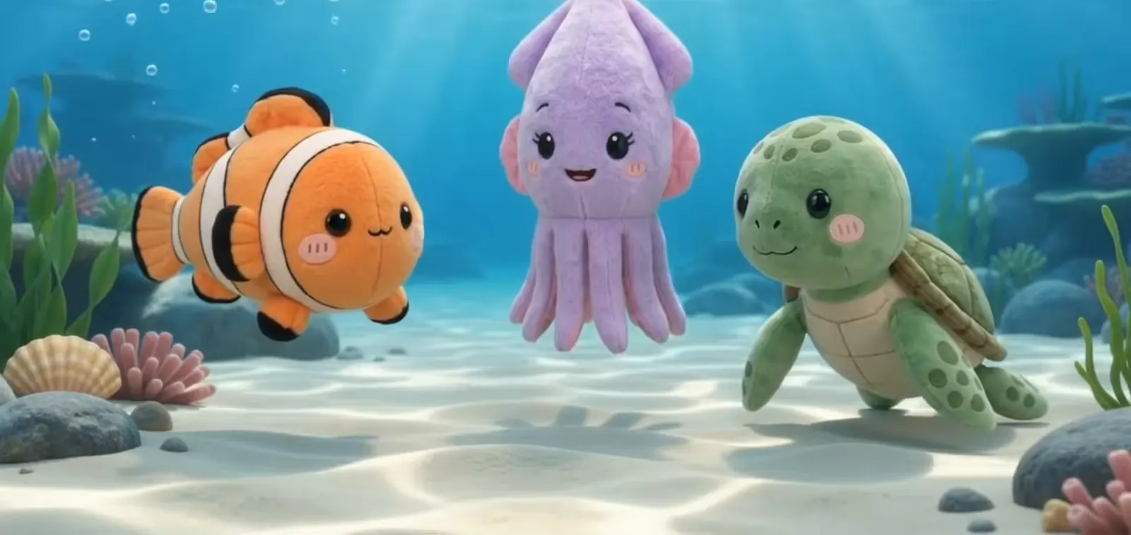 Bob, Lumi and Tula under sunbeams on the reef floor of Bibo Bay.